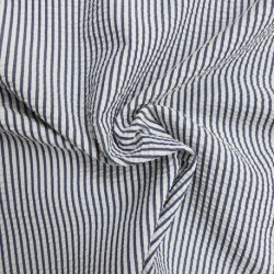 Tissu Toile Chemise Seersucker Petites Rayures Marine