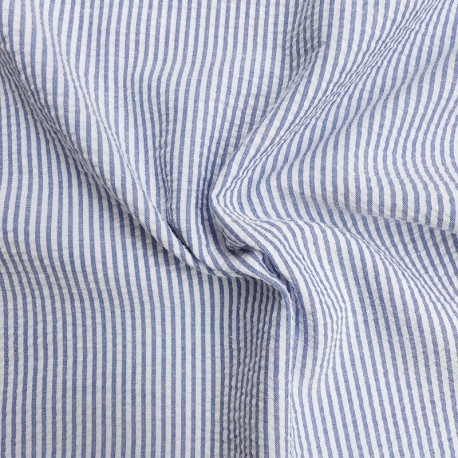 Tissu Toile Chemise Rayure Bleu Clair