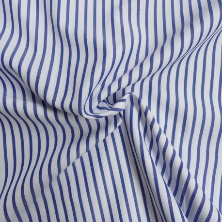 Tissu Toile Chemise Petites Rayures Bleues
