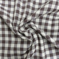 Tissu Toile Chemise Petits Carreaux Blanc Marron