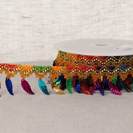 Frange paillettes plumes Multicolore