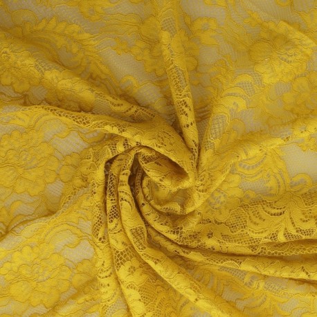 Tissu Dentelle Elastique Roses Jaune Vert 
