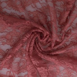 Tissu Dentelle Elastique Roses Vieux Rose 