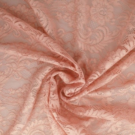 Tissu Dentelle Elastique Roses Rose Clair 
