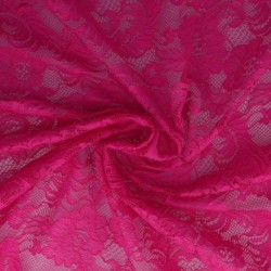 Tissu Dentelle Elastique Roses Fuchsia 
