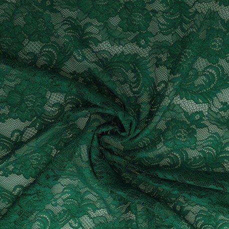 Tissu Dentelle Elastique Roses Vert 
