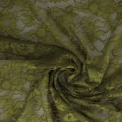 Tissu Dentelle Elastique Roses Kaki
