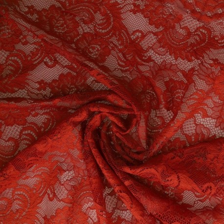 Tissu Dentelle Elastique Roses Rouille 