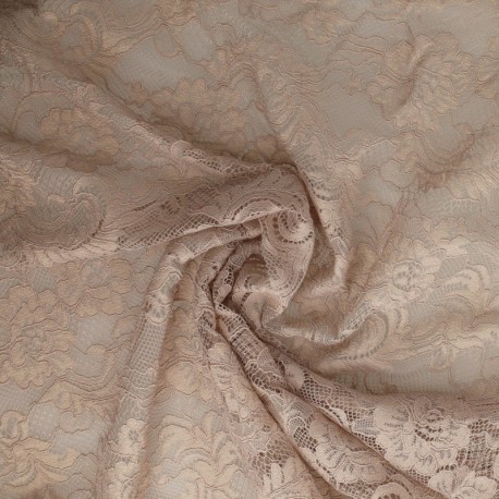 Tissu Dentelle Elastique Roses Gris Clair