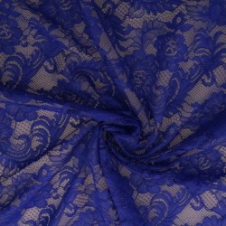 Tissu Dentelle Elastique Roses Bleu Roi 