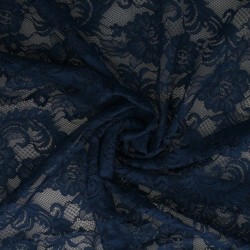 Tissu Dentelle Elastique Roses Bleu 