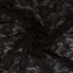 Tissu Dentelle Elastique Roses Noir 