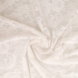 Tissu Dentelle Elastique Roses Blanc