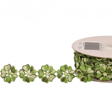 Galon brodé trèfles Vert anis