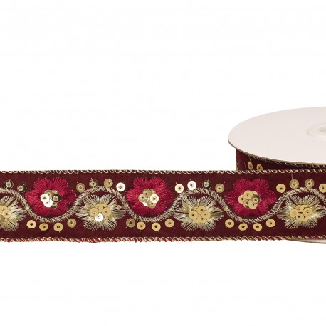 Galon brodé fleurs paillettes