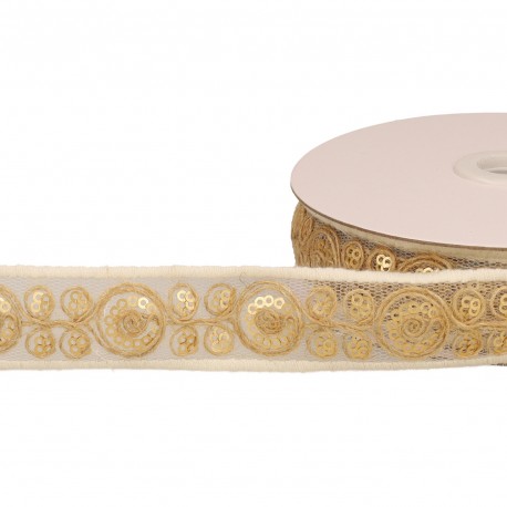 Galon brodé paillettes Beige