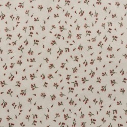 Tissu Jersey Côtelé Fleur Rose Fond Ecru 