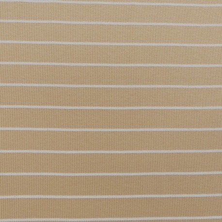 Tissu Jersey Côtelé Rayure Fond Beige