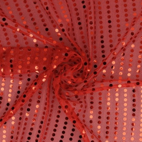 Tissu Paillette Sur Voile Rouge 