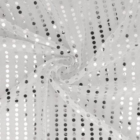 Tissu Paillette Sur Voile Argent