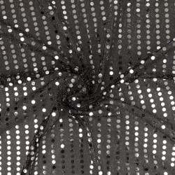 Tissu Paillette Argent sur Voile Noir
