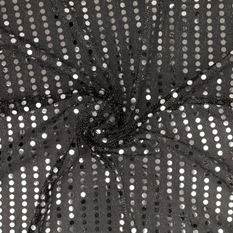 Tissu Paillette Argent sur Voile Noir
