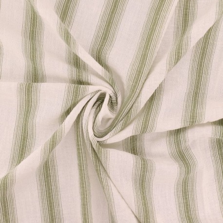 Tissu Etamine Tissé Teint Multi rayures Kaki 