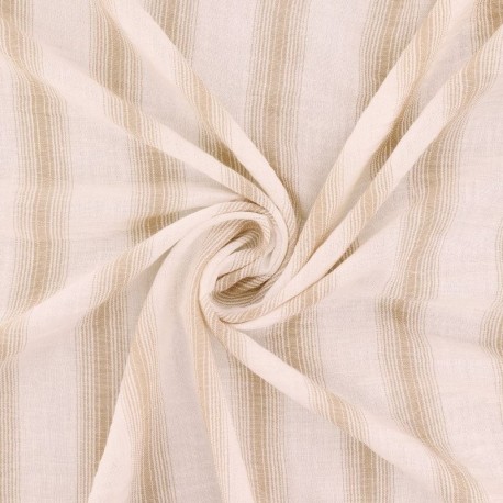 Tissu Etamine Tissé Teint Multi rayures Beige 
