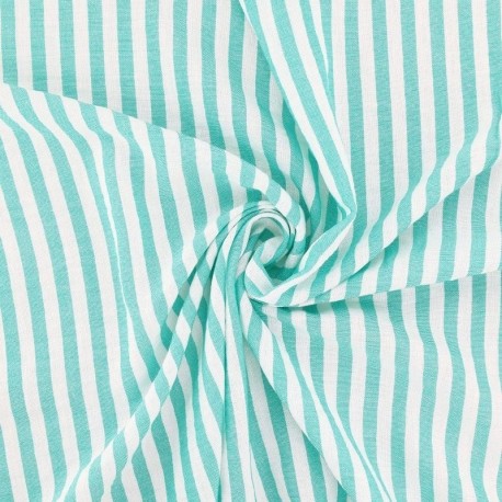 Tissu Etamine Tissé Teint Rayure Fine Turquoise 