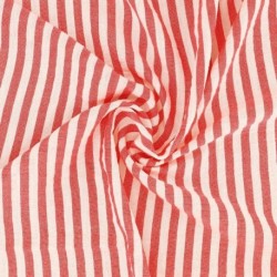 Tissu Etamine Tissé Teint Rayure Fine Rouge