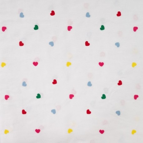 Tissu Coton Leger Brodé Coeur Multico 
