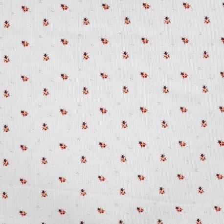 Tissu Jersey Côtelé Coton Imprimé Coccinelle Ecru