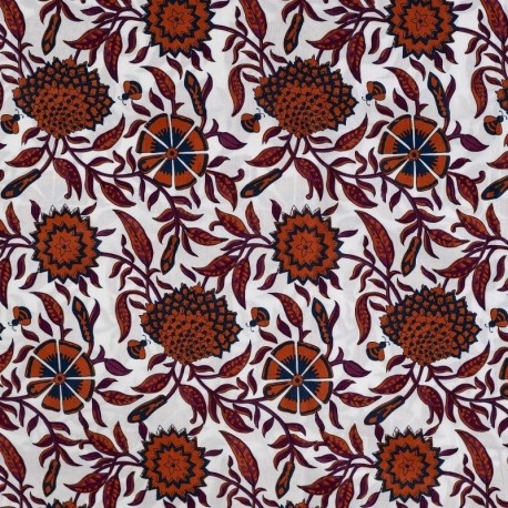 Tissu Voile de Coton Imprimé Fleurs Cognac