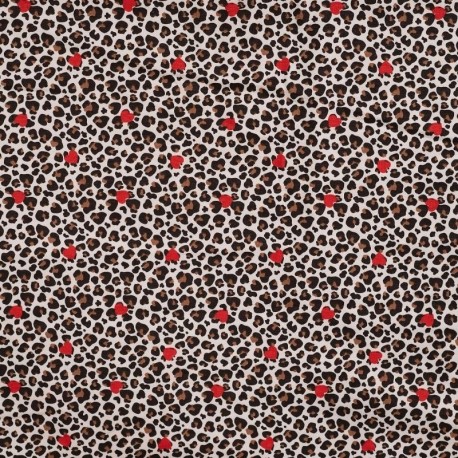 Tissu Jersey de Coton Imprimé Leopard Coeur