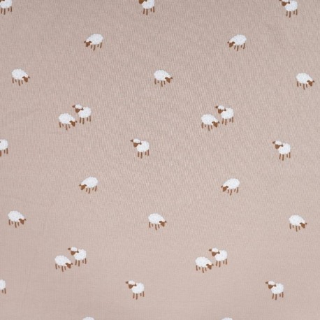 Tissu Jersey de Coton Imprimé Mouton Sable