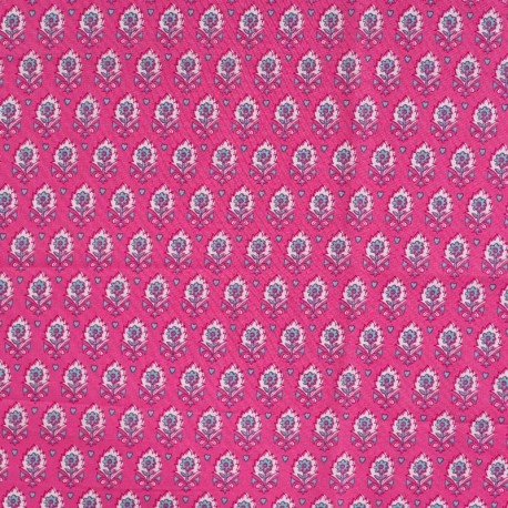 Tissu Voile de Coton Imprmé Fleurs Fuchsia 