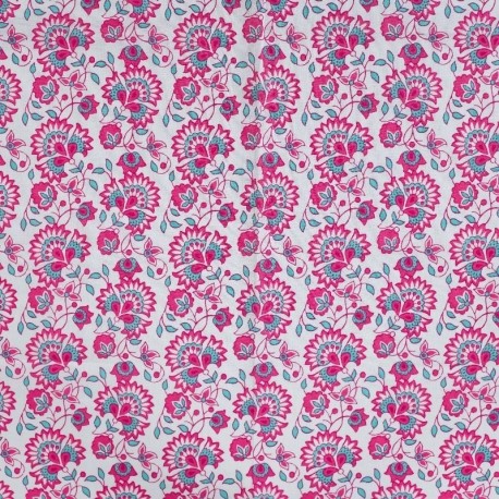 Tissu Voile de Coton Imprimé Fleurs Fuchsia 