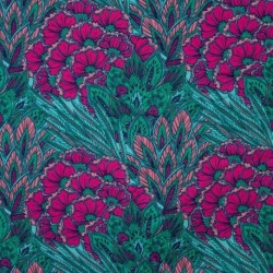 Tissu Satin Viscose Imprimé Fleurs Pétrole