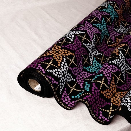 Tissu Wax Imprime Mix Etoile Prune