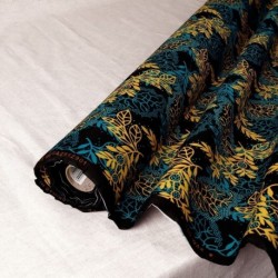 Tissu Wax Imprime Mix Feuille Bleu Jaune