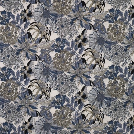 Tissu Tencel Lin Imprimé Bleu