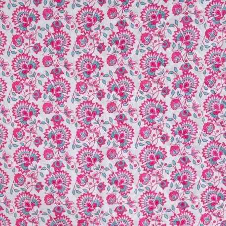 Tissu Coton Matelassé Double Face Imprimé Fleurs Fuchsia