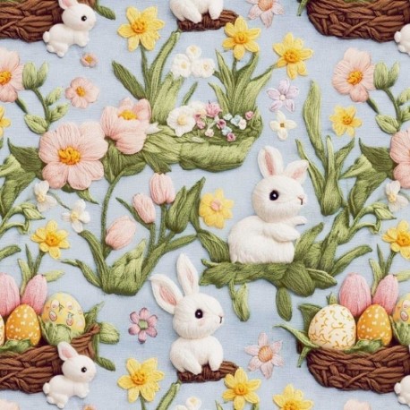 Tissu Easter Imprimé Effet 3D Bleu 