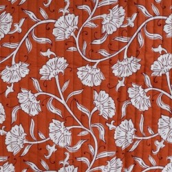 Tissu Coton Matelassé Double Face Imprimé Fleurs Cognac 