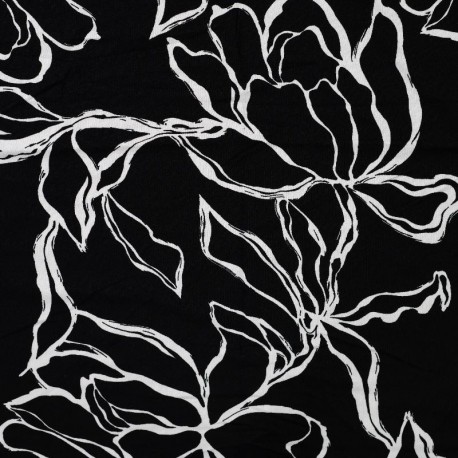 Tissu Jersey Viscose Imprimé Fleurs Noir