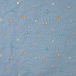 Tissu Jean Fin Brodé Fleurs Multico 