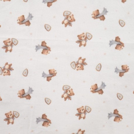 Tissu Flanelle Imprimé Digital Ourson Ecru