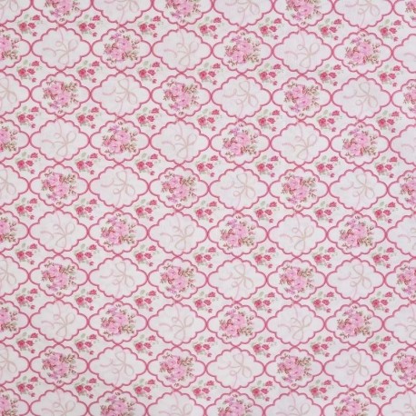 Tissu Popeline de Coton Imprimé Fleurs Rose