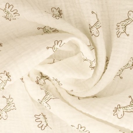 Tissu Double Gaze Imprimée Girafe 