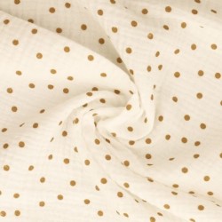 Tissu Double Gaze Imprimée Pois Beige 